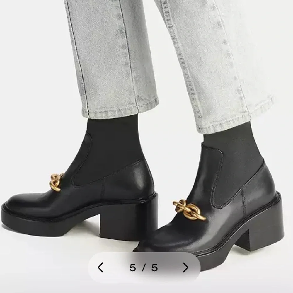 Coach Kenna Bootie | Black Ankle Boots with Chunky Gold Chain